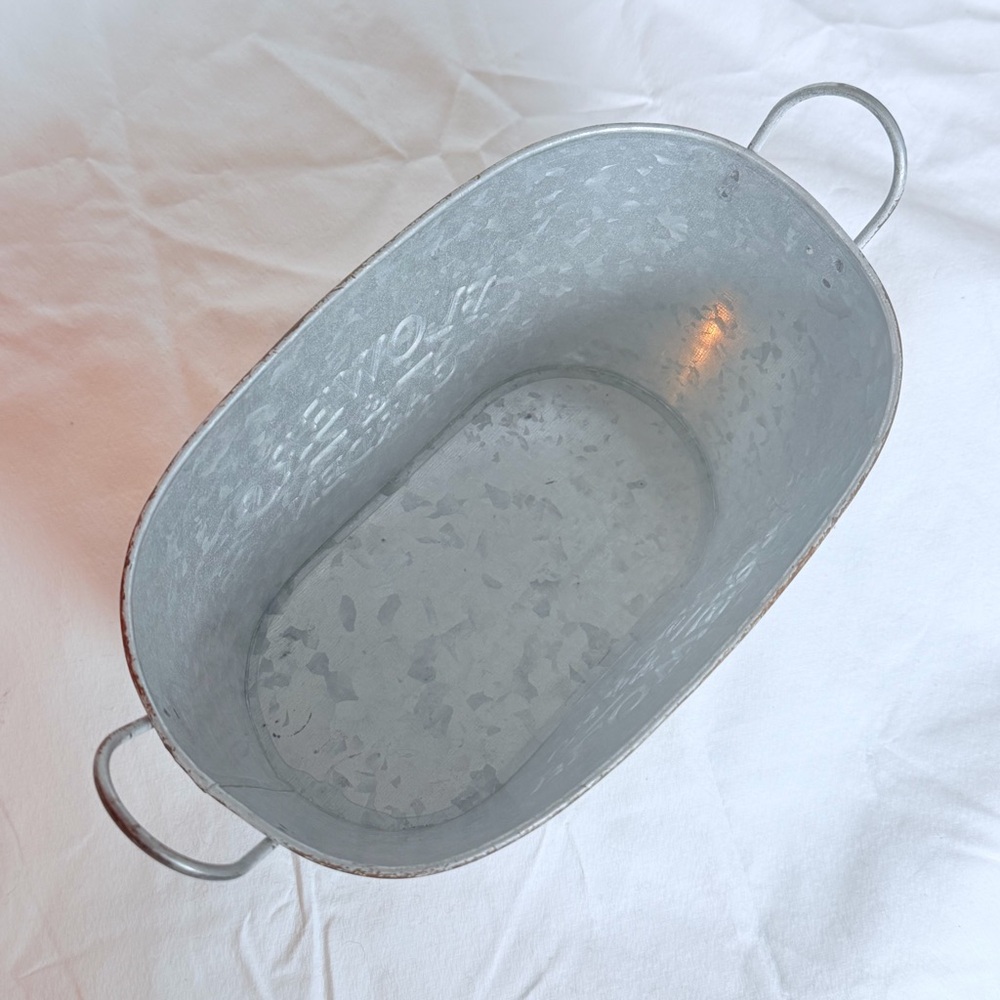 Rustic Galvanized Metal “Flowers & Garden” Oval Planter Bucket - Picture 5 of 10